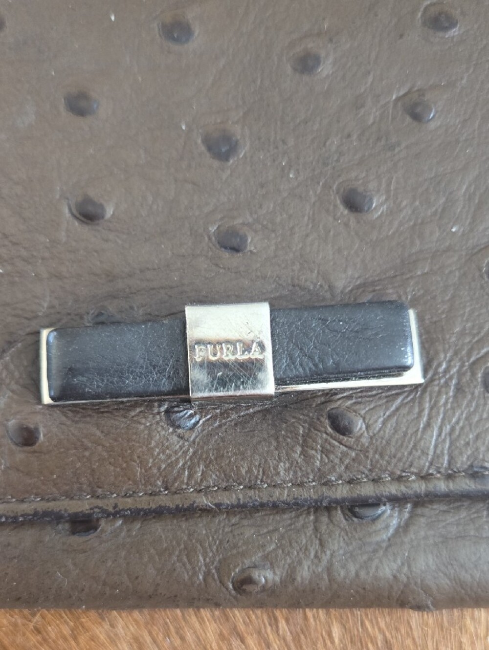Furla Dark Brown Ostrich Leather Wallet - Picture 9 of 9